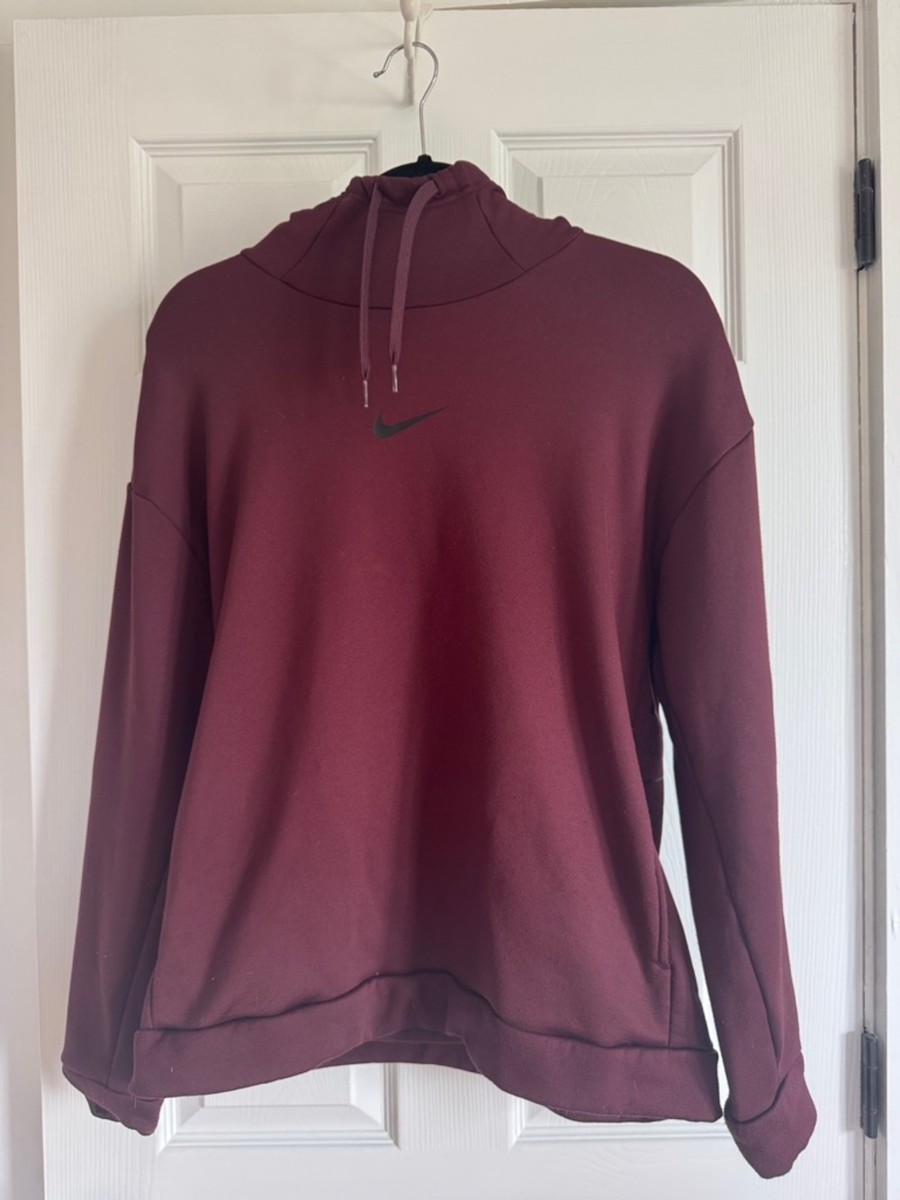 Nike Women's Burgundy Hoodie with Small Swoosh